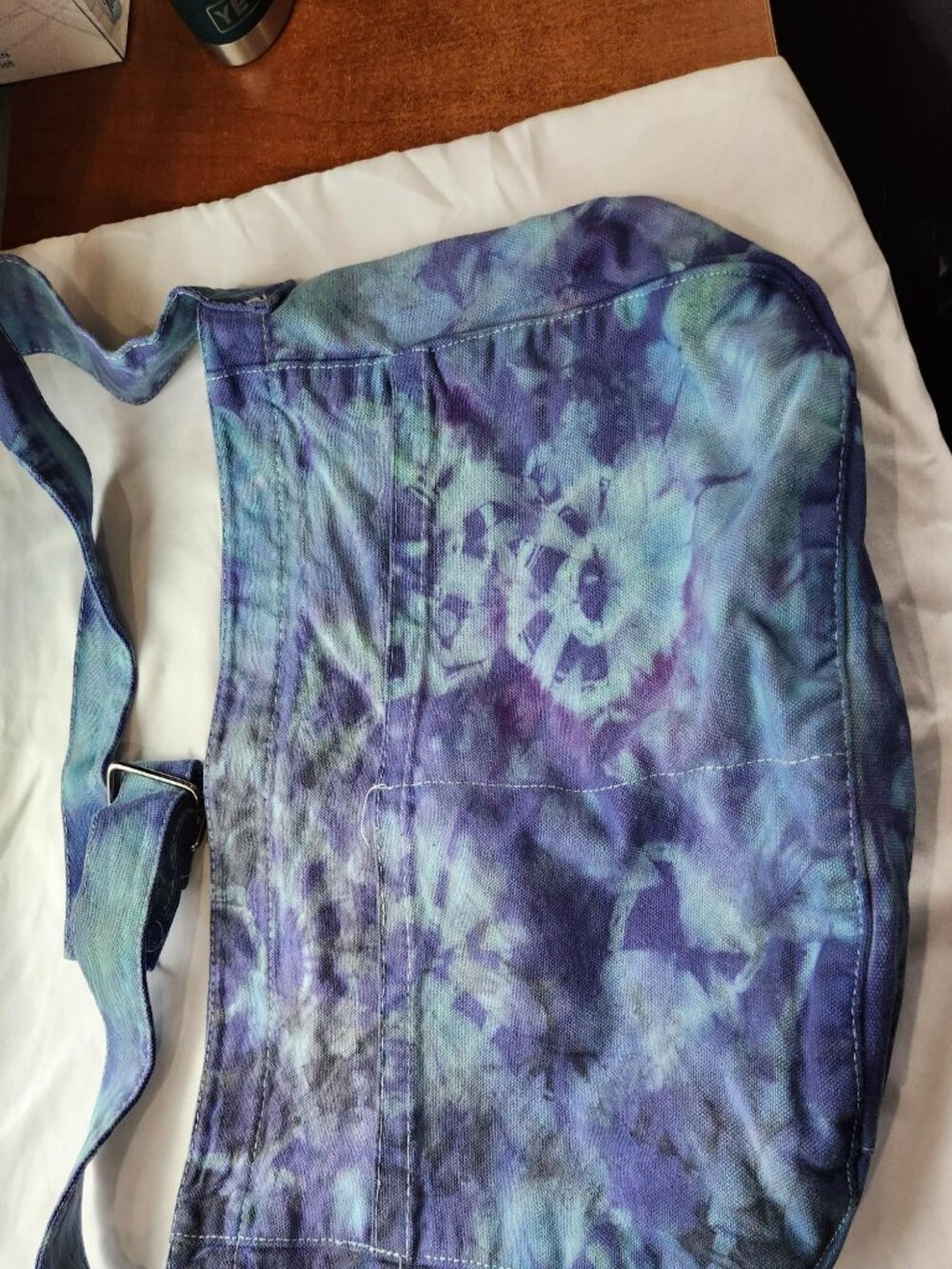 Hand Tie Dyed Canvas Tote Bag Purple Blue Crossbody Shoulder Bag